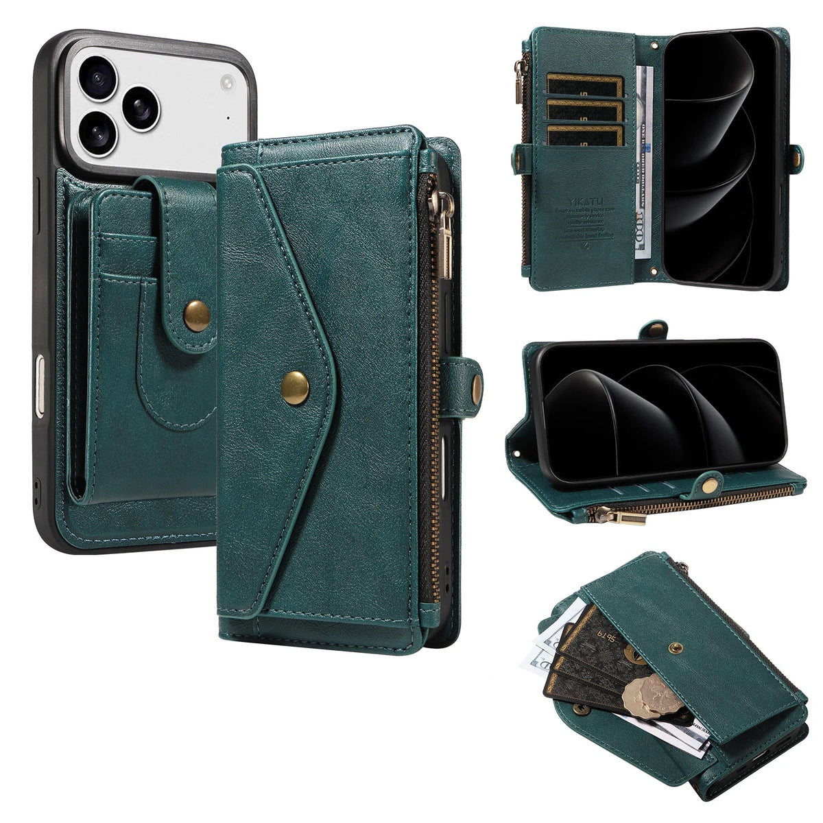 Textured Leather Detachable Wallet Case with Crossbody Strap for iPhone 18 Series