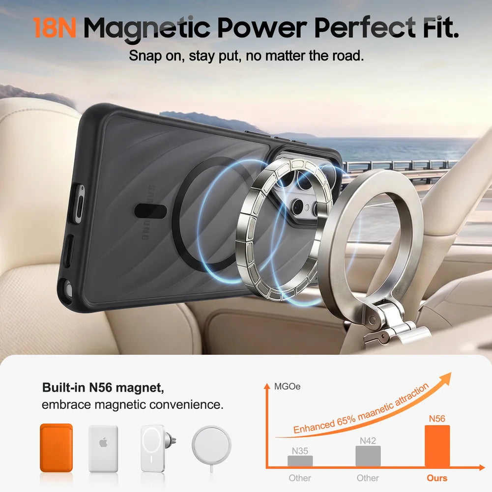 Semi-Transparent Magnetic Case with Built-In Ring Mount for Samsung Galaxy S26 Series