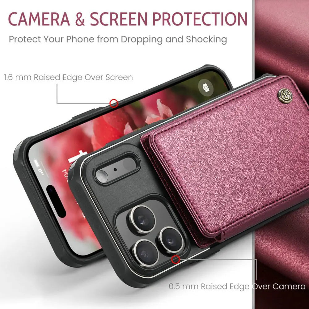 Protective Leather Back Wallet Case with RFID Shield for iPhone 17 Series