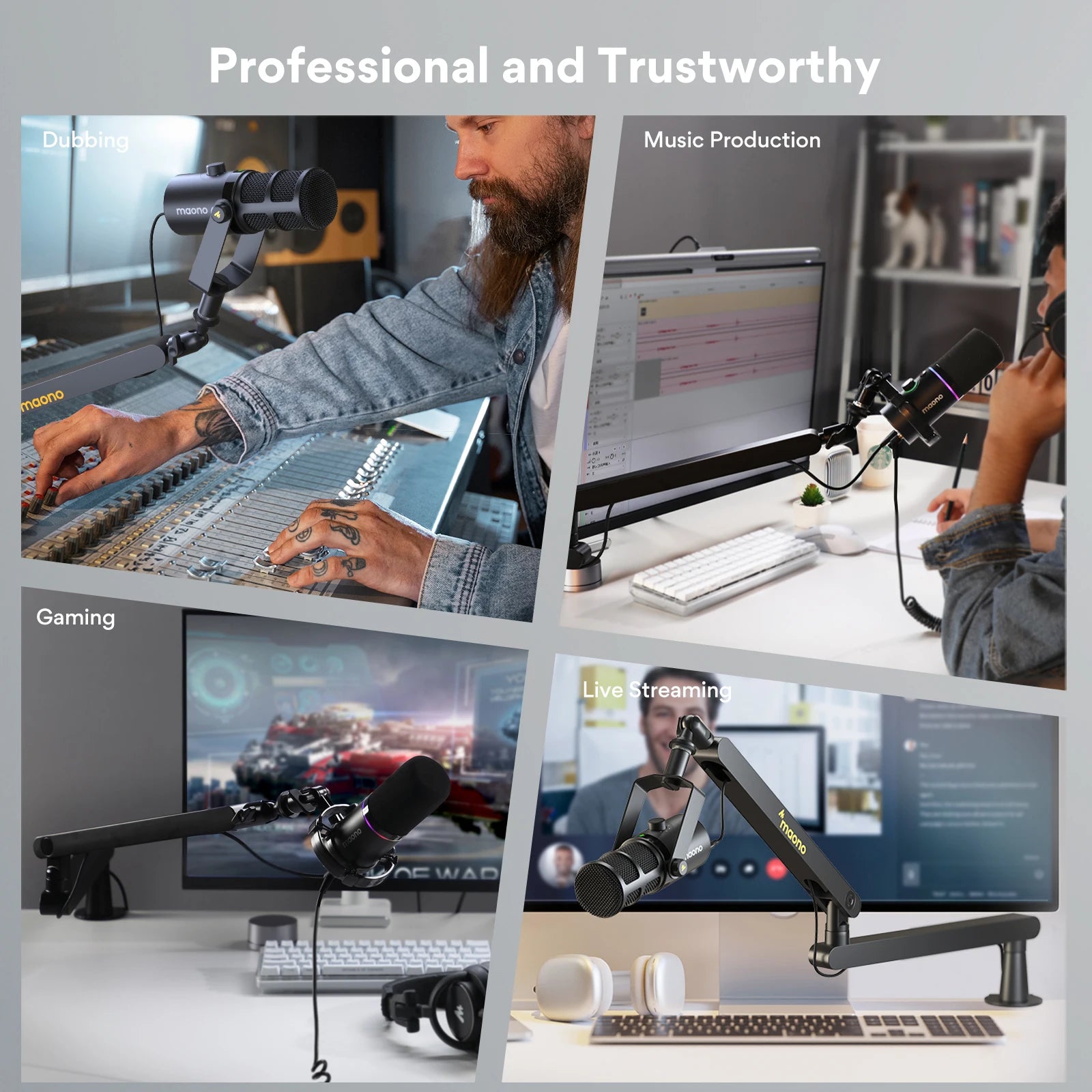 Maono BA92 Professional Adjustable Suspension Boom Scissor Microphone Arm Stand