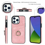 Shockproof Retro PU Leather Case with Ring & Card Slots for iPhone 15 Series