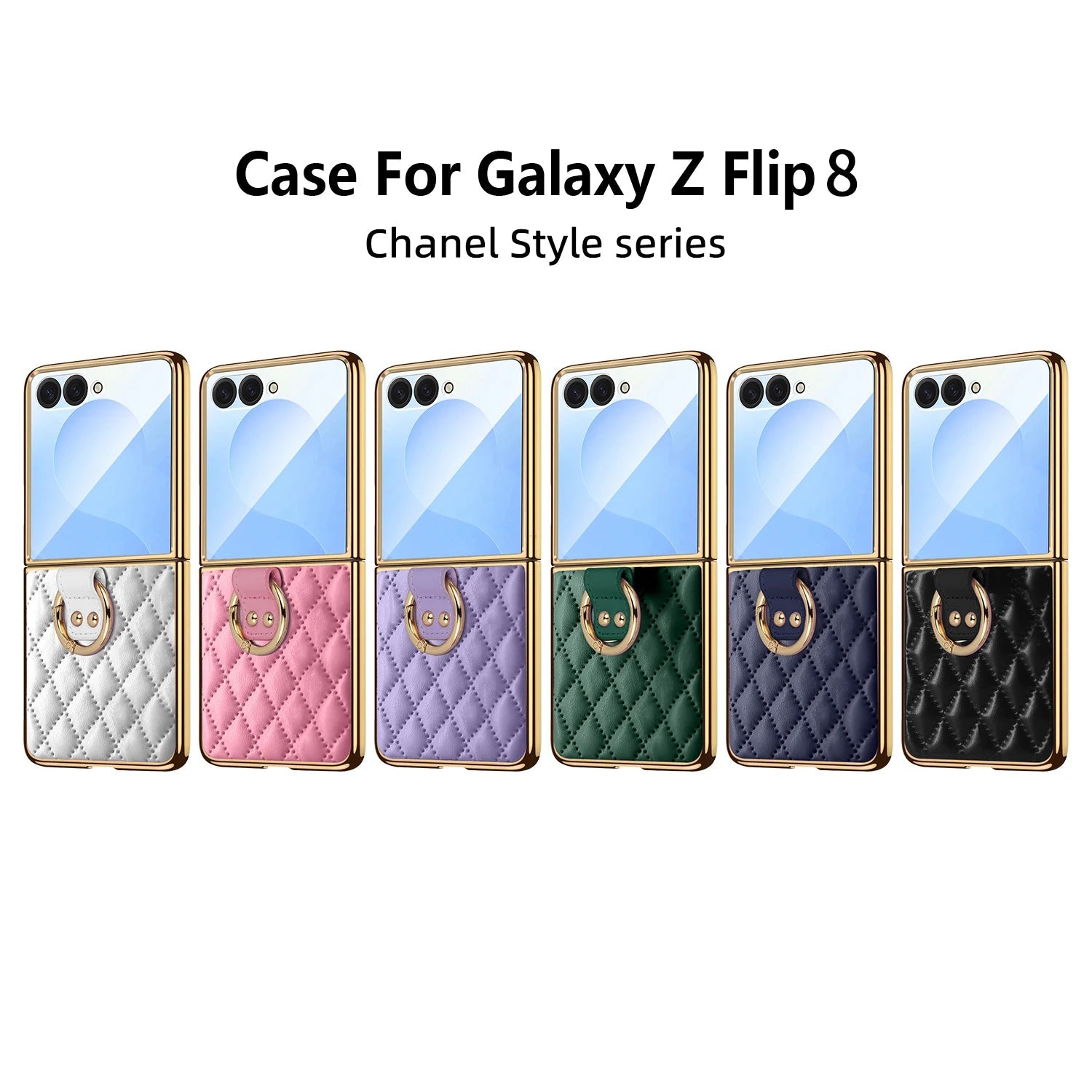 Diamond Grid Leather Magnetic Case with Ring Holder for Samsung Galaxy Z Flip 8