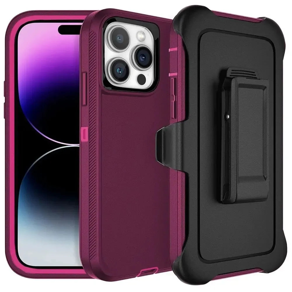 Three-Layer Shockproof Case with Belt Clip for iPhone 16 Series