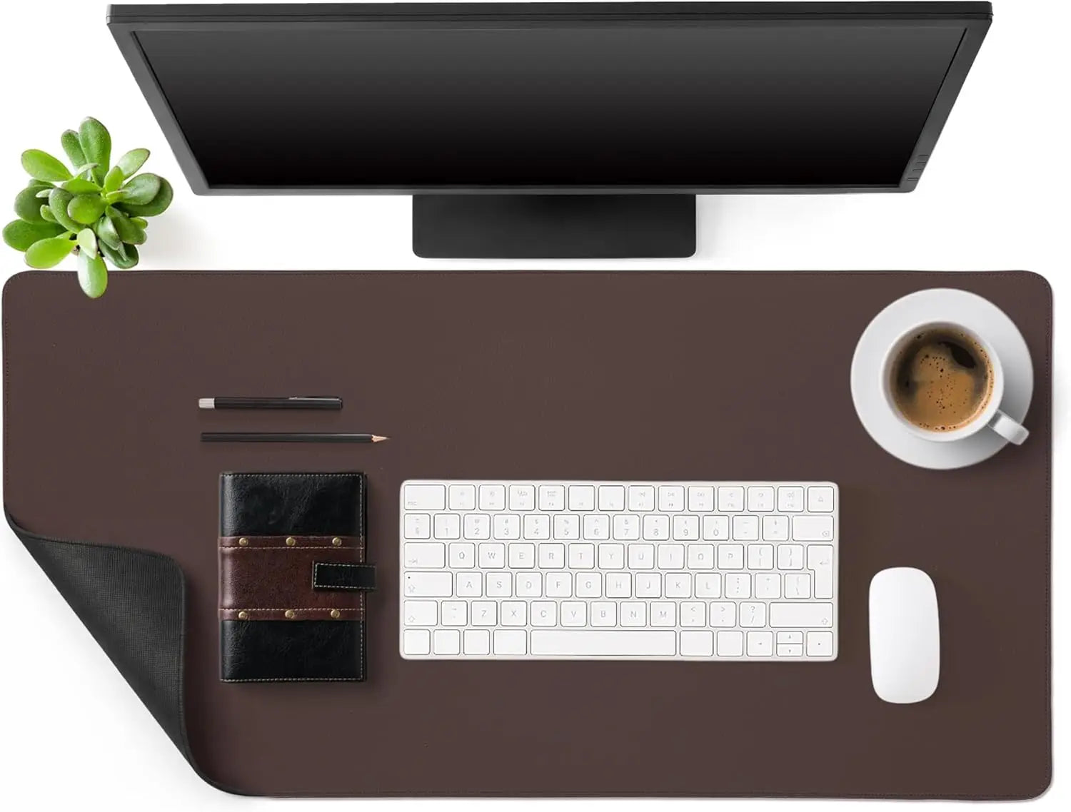 Large Leather Desk Pad with Stitched Edges and Rubber Base