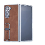 Seismic PC Shell Leather Textured Plating Case with Fingertip Holder for Samsung Galaxy Z Fold 6
