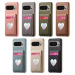 RFID Blocking Wallet Case with Makeup Mirror & Heart Design for Google Pixel 9 Series