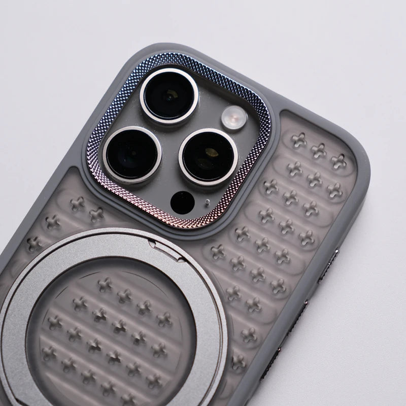 Frosted Grid Mesh MagSafe Case with 360° Rotating Kickstand for iPhone 16 Series