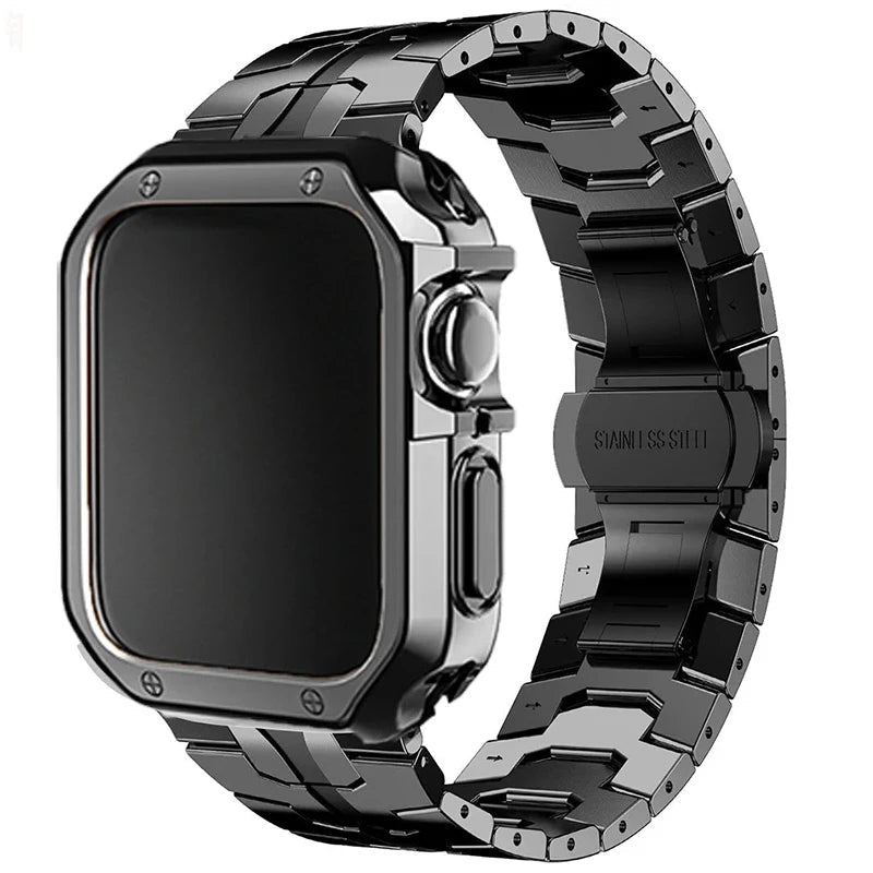 Stainless Steel Link Strap + TPU Case Combo for Apple Watch