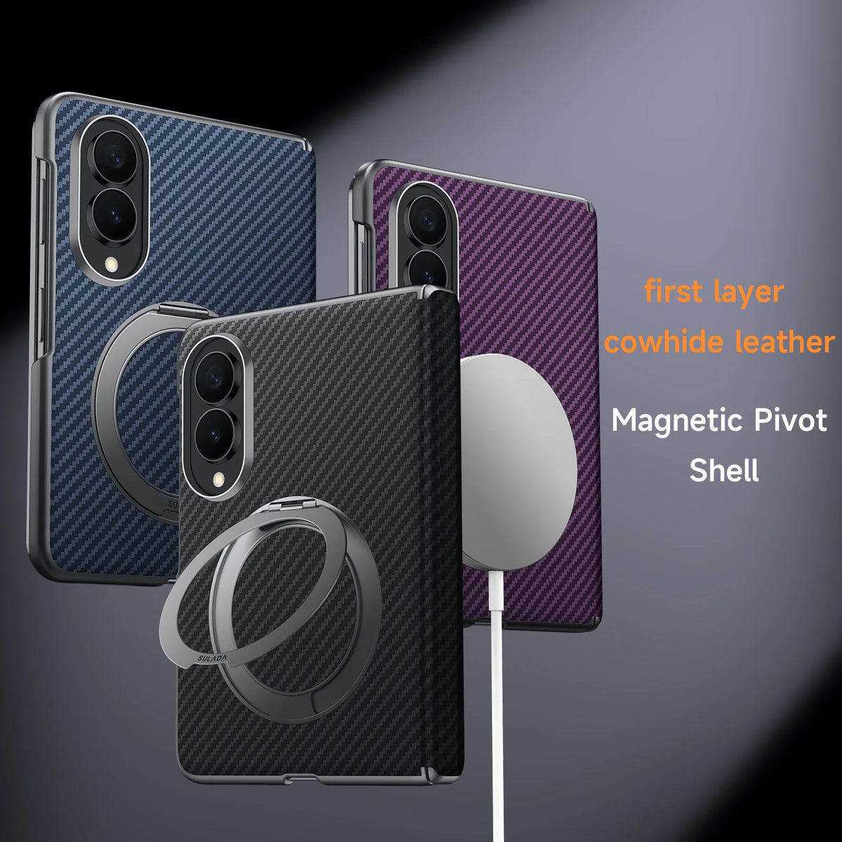 Slim Carbon Fiber Magnetic Case with 360° Rotating Kickstand for Samsung Galaxy Z Fold 8