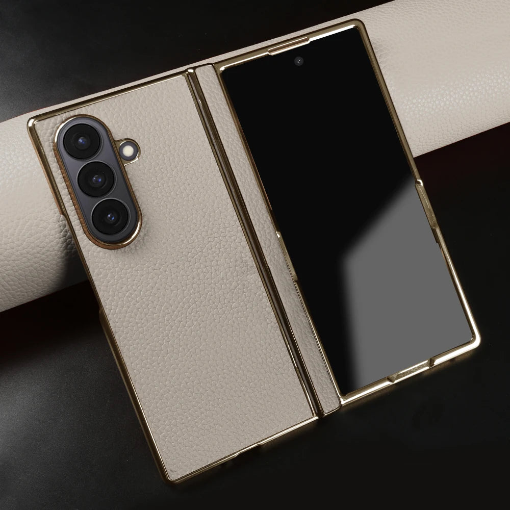 Genuine Leather Case with Raised Camera Protection Ring for Samsung Galaxy Z Fold 7