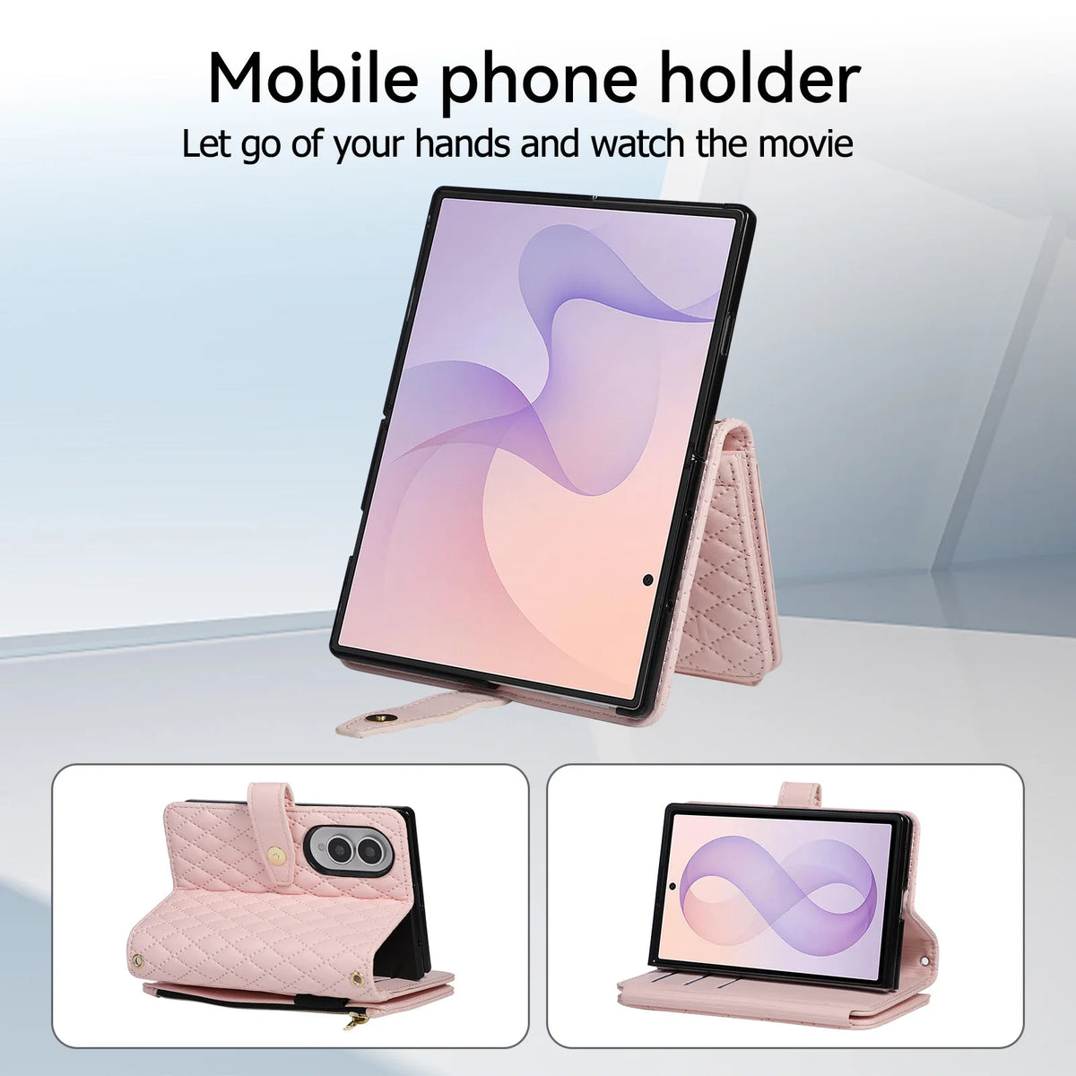 Quilted Leather Wallet Case with Foldable Viewing Stand for Samsung Galaxy Z Fold 8