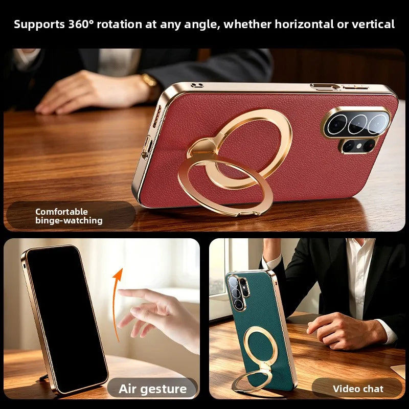 Leather Case with 360° Rotating Magnetic Ring Bracket for Samsung Galaxy S24 Series