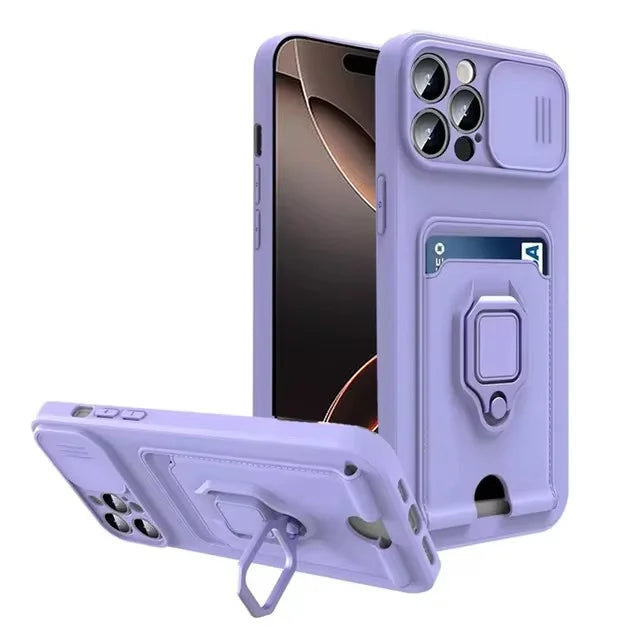 iPhone 15 Series Magnetic Wallet Case with Card Holder & Slide Camera Protection