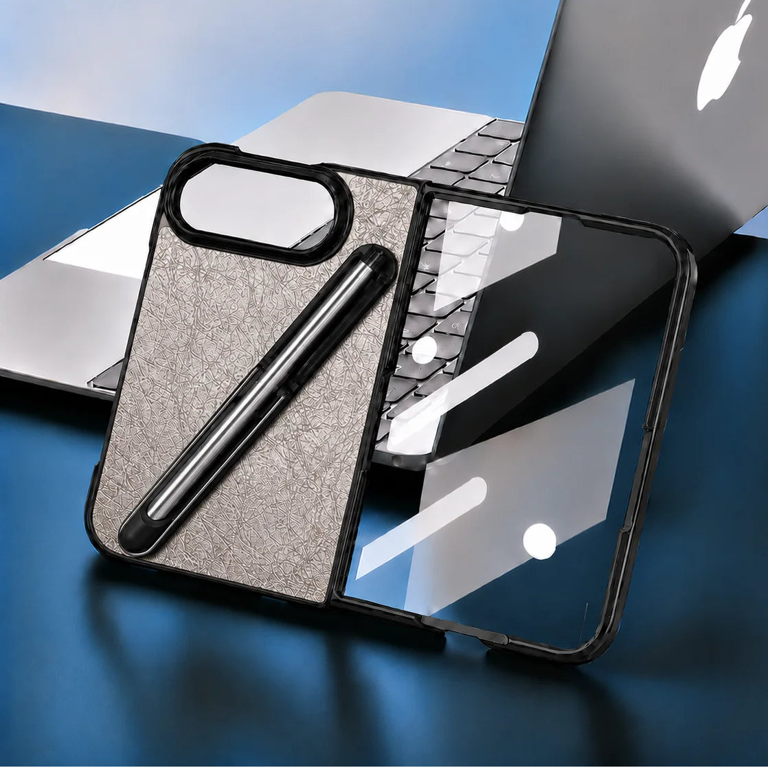 Vegan Leather Foldable Case With Built-In Capacitive Stylus for iPhone Duo