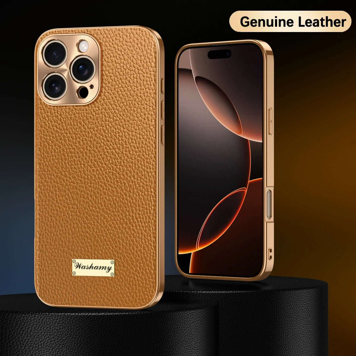 Luxury Genuine Leather Matte Case with Soft Plated Border for iPhone 16 Series