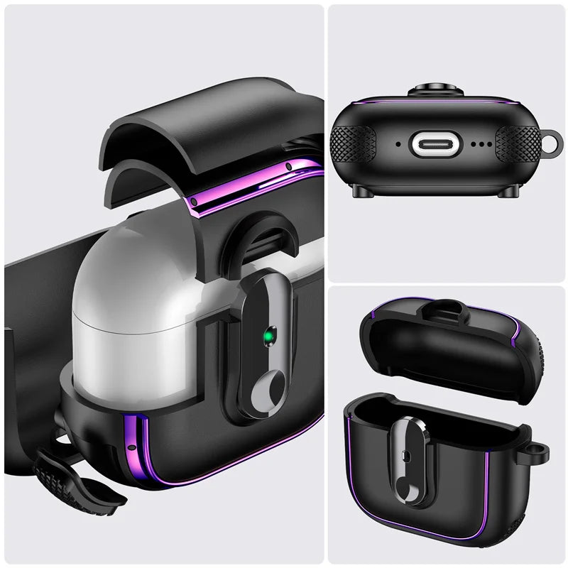 Shockproof Padded Case with Metal Carabiner Clip for AirPods 4