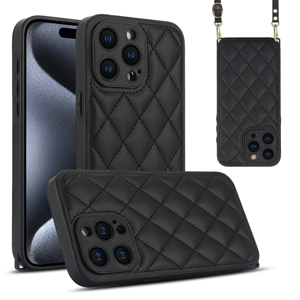 iPhone 15 Series Leather Crossbody Phone Case