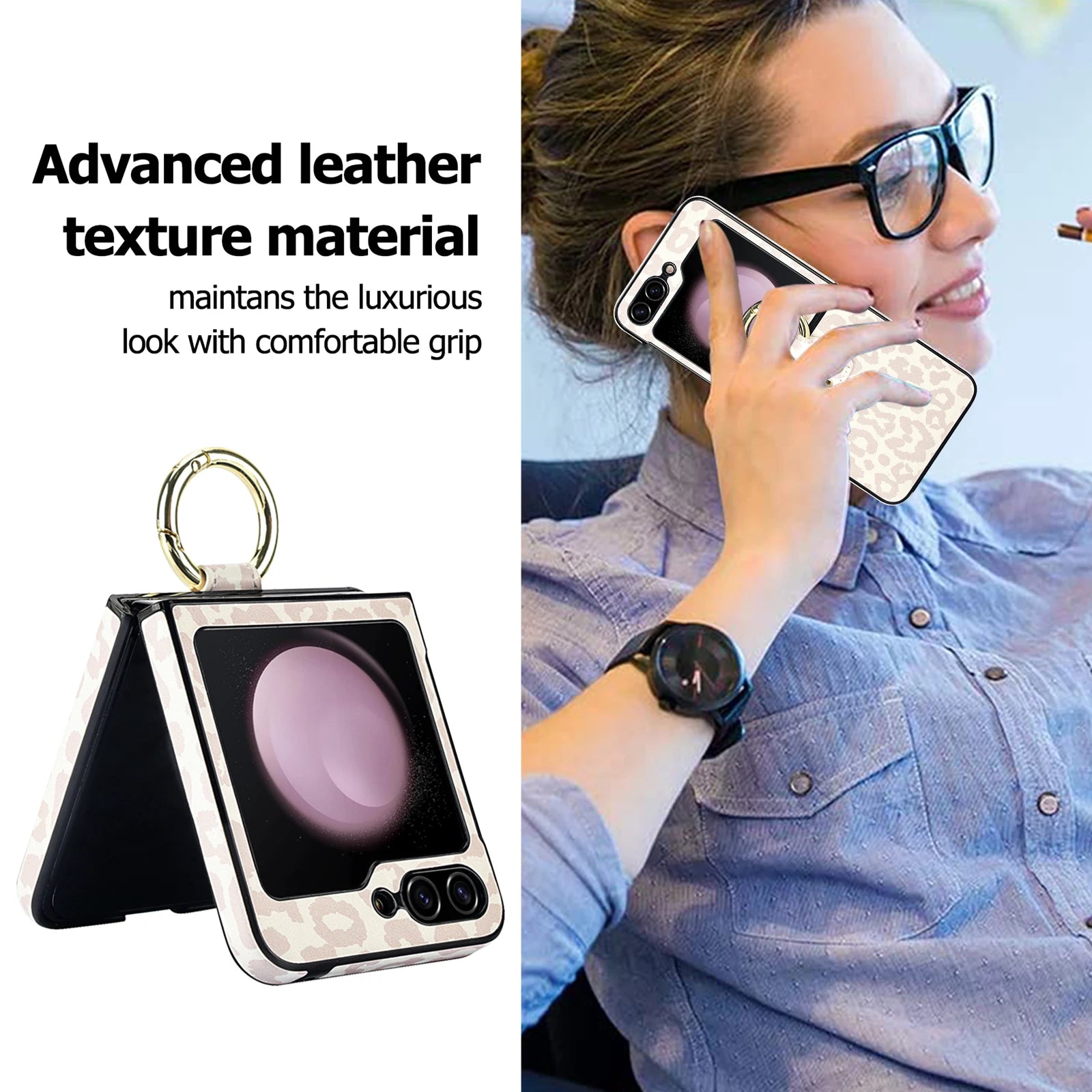 Matte Leather Ring Holder Case for Samsung Galaxy Z Flip 5