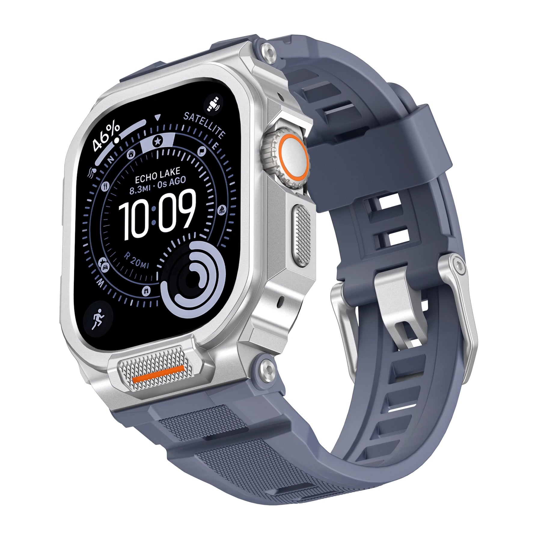 Heavy Duty Metal Bumper Case with Silicone Strap for Apple Watch Ultra 2