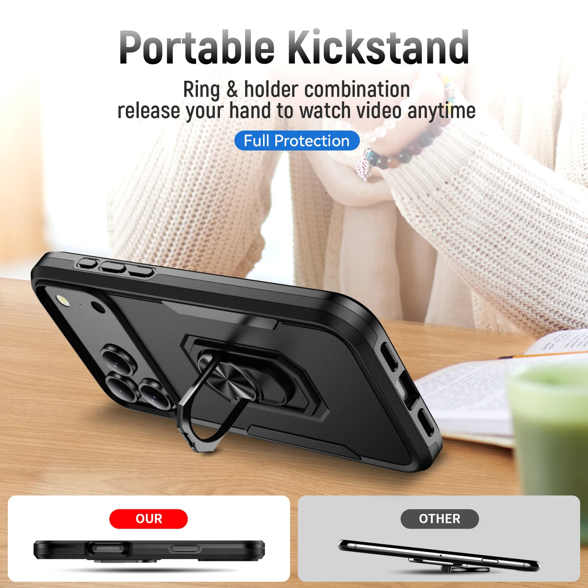 Shockproof TPU Case with Rotating Metal Ring Stand for iPhone 17 Series
