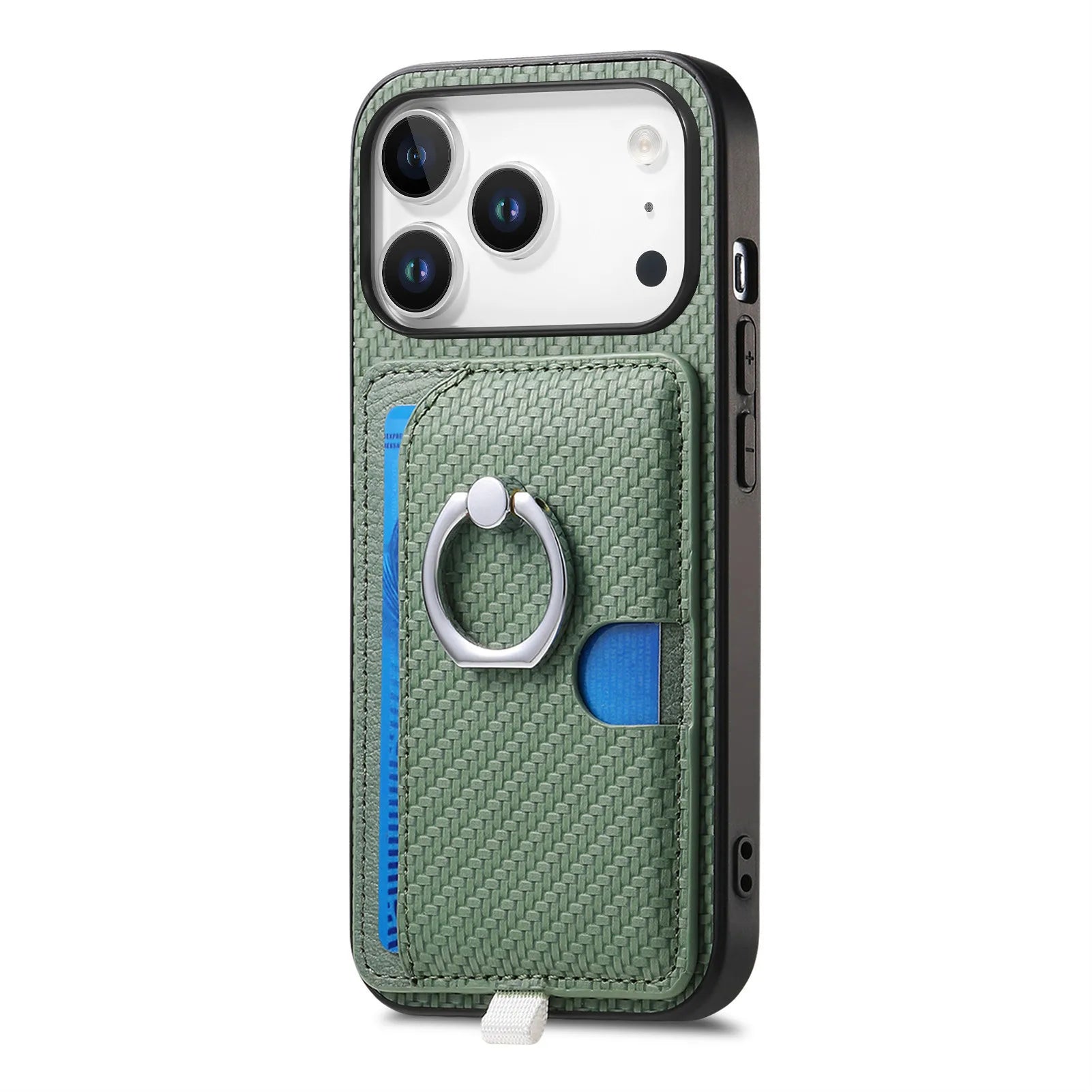 Premium 2-in-1 Carbon Fiber Pattern MagSafe Case with Built-In Card Slot & Ring Holder for iPhone 17 Series