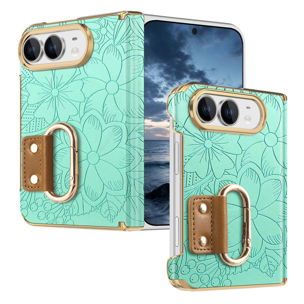 Embossed Leather Case with Carabiner Ring for iPhone Duo