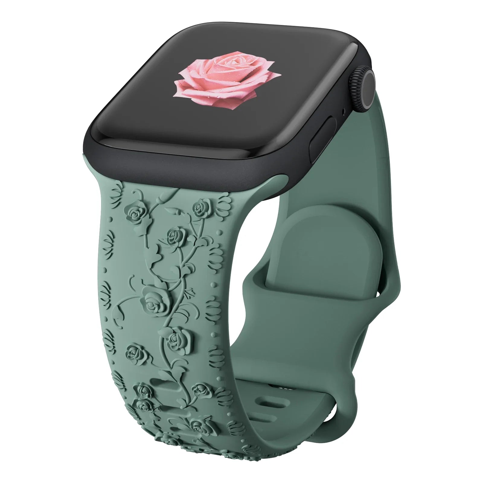 Rose Floral Engraved Strap Replacement Band for Apple Watch