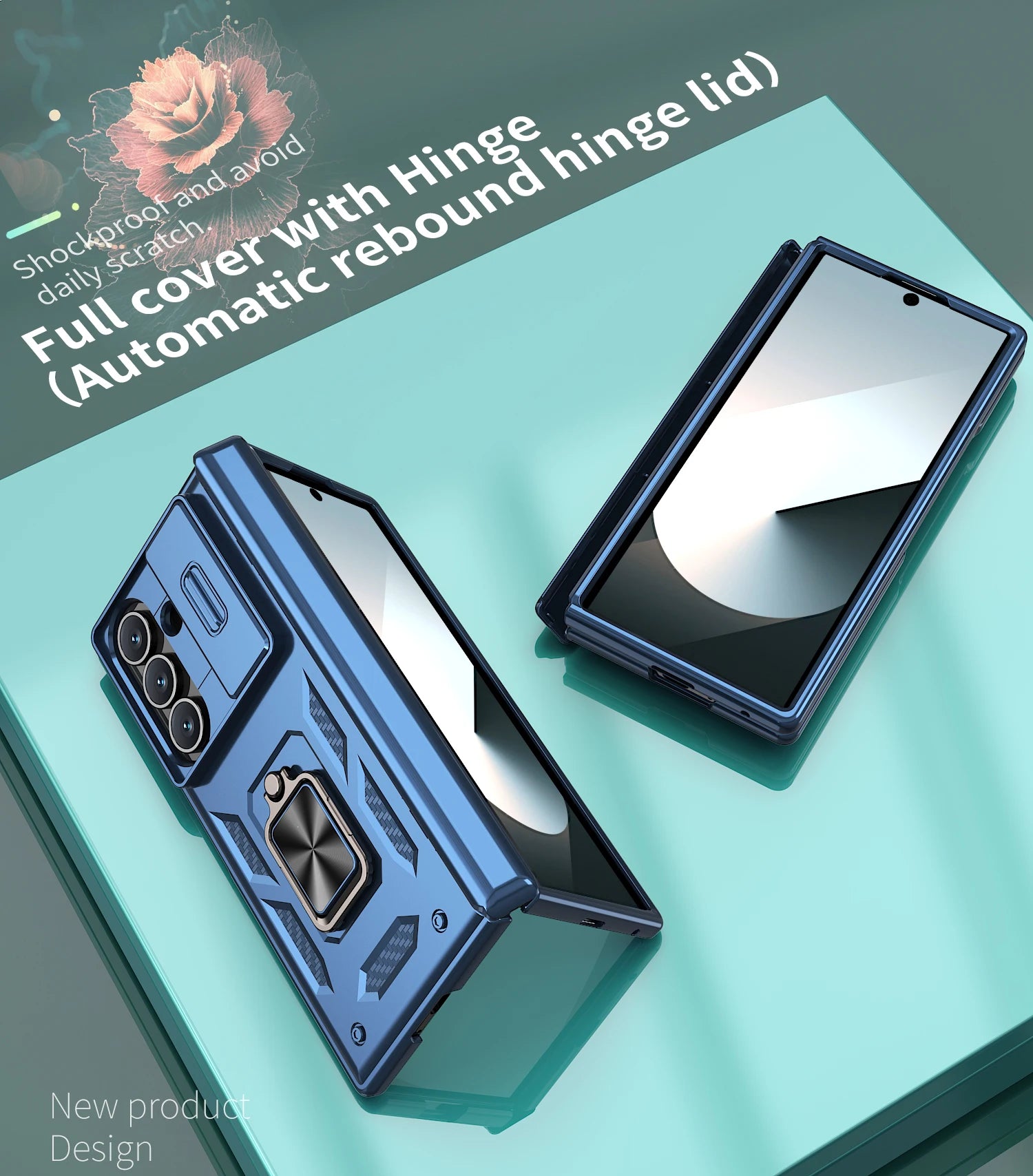 Rugged Armor Case with Sliding Camera Cover and Ring Stand for Samsung Galaxy Z Fold 8 Ultra
