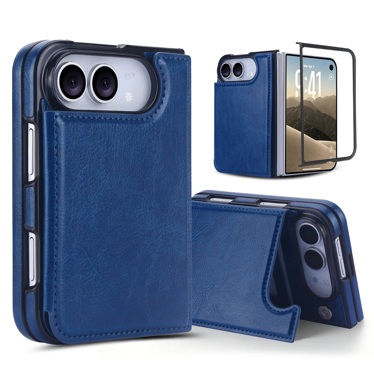 Leather Flip Wallet Case with Adjustable Stand for iPhone Duo