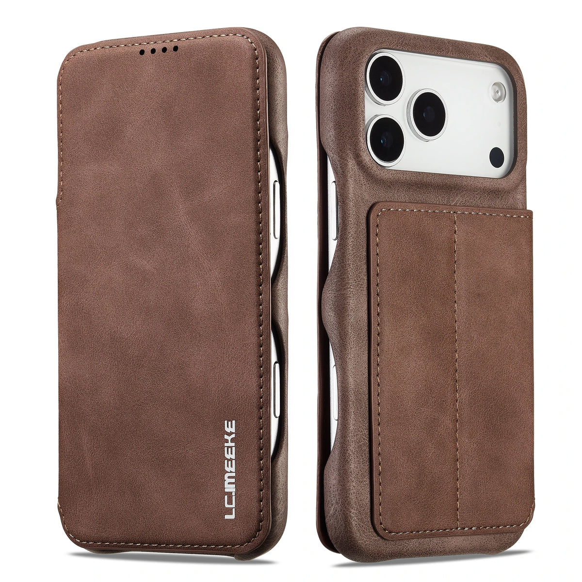 Suede Leather Flip Folio Case with Screen Protection for iPhone 18 Series
