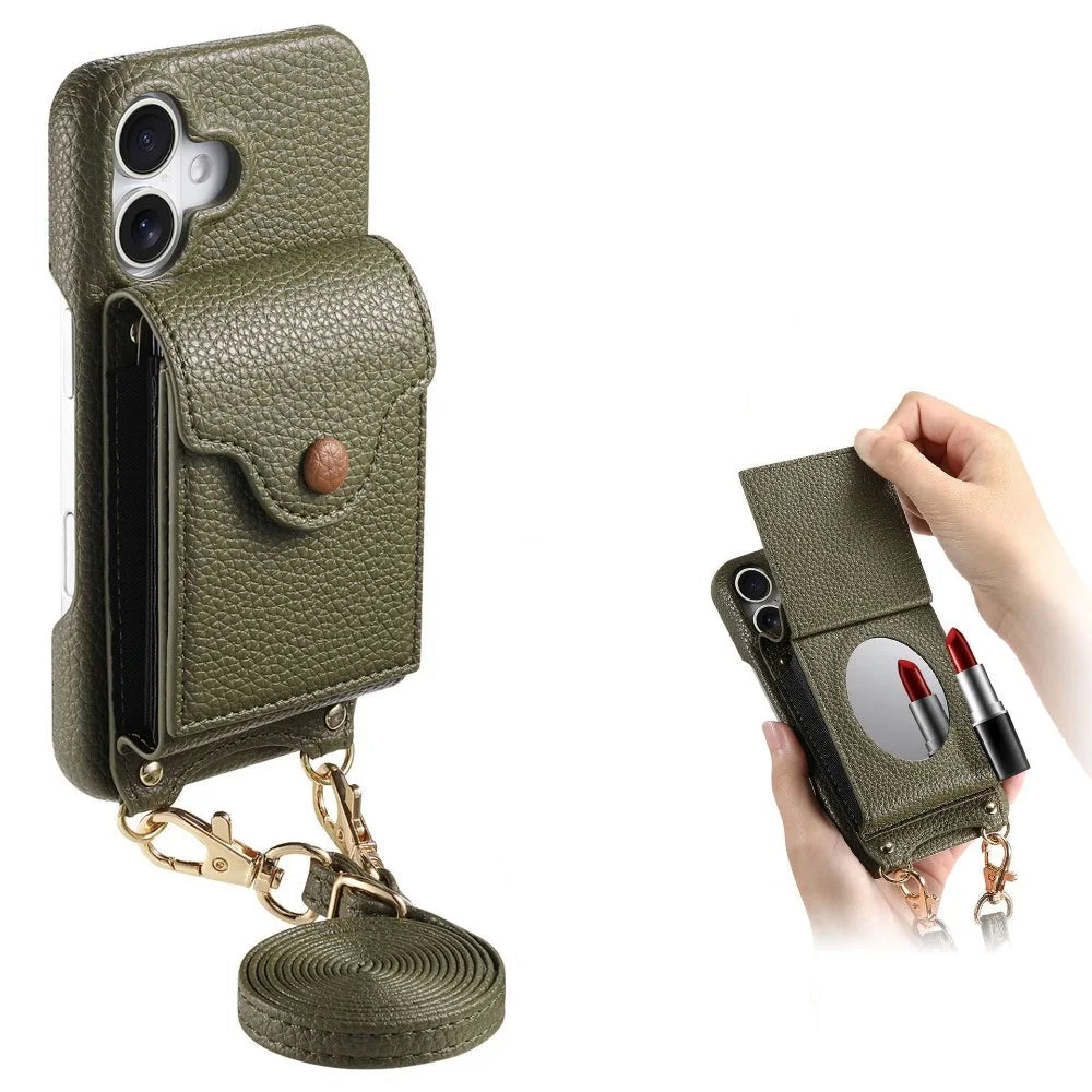 Crossbody Wallet Case with Mirror for iPhone 16