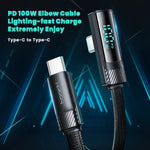 Toocki 5A USB-C PD 100W Fast Charging Cable with 90° Elbow and Digital Display