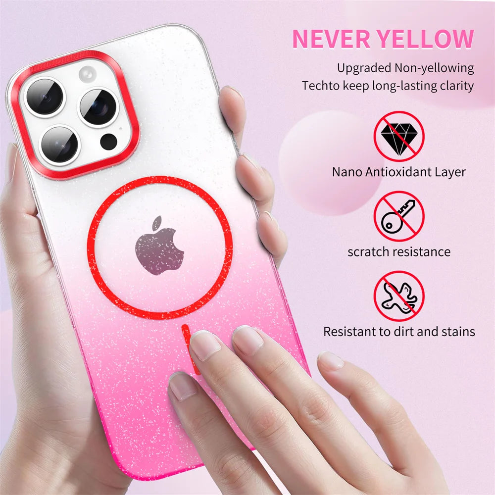 Glitter Laser Gradient Clear Matte MagSafe Case for iPhone 16 Series