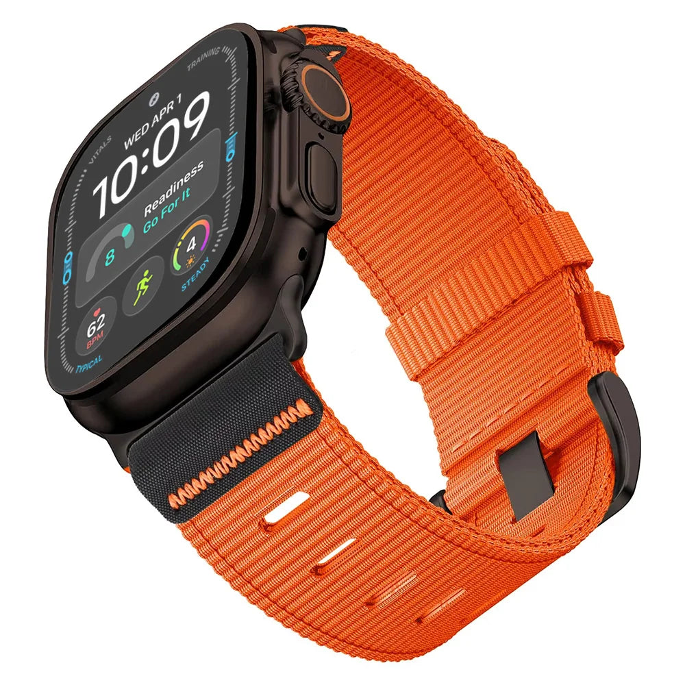 Ribbed Nylon Band with Hook-and-Loop Velcro Closure for Apple Watch