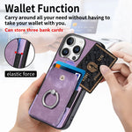 Ring Wallet Leather Case with Card Holder and Kickstand for iPhone 16 Series
