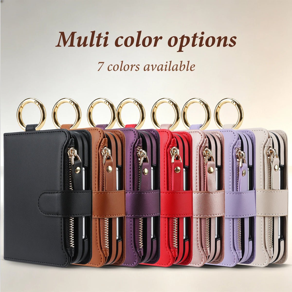 Zipper Wallet Case with Ring Hanger and Card Slots for iPhone Duo