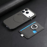 Premium 2-in-1 Carbon Fiber Pattern MagSafe Case with Built-In Card Slot & Ring Holder for iPhone 17 Series
