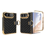 Chevron Quilted Leather Case with Ring Holder and Screen Protector for iPhone Duo