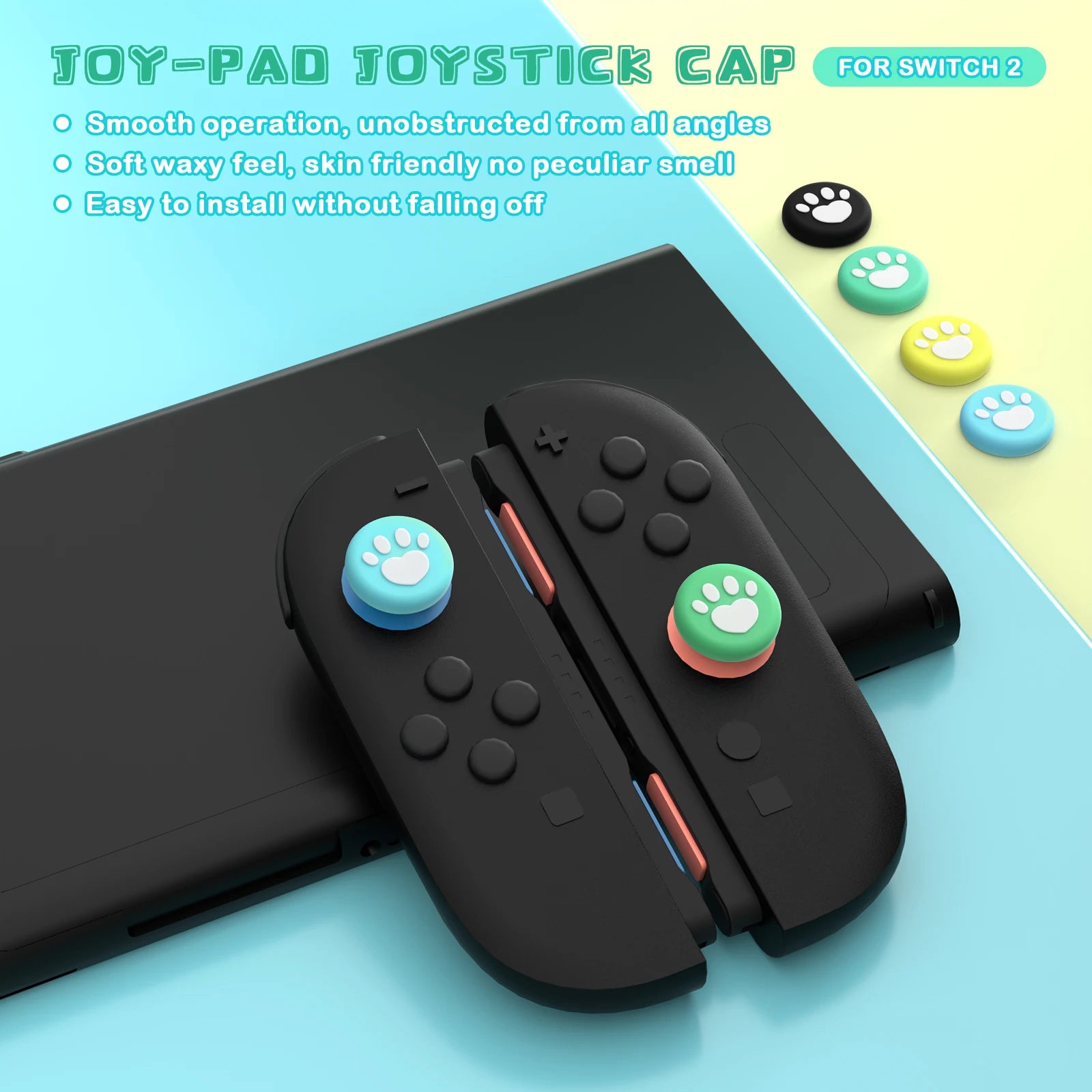 2-Pack Soft Silicone Cute Cat Thumbstick Grips for Nintendo Switch 2 Joy-Con Controllers