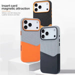 Premium Leather and Fabric Splicing MagSafe Case with Card Slots for iPhone 17 Series
