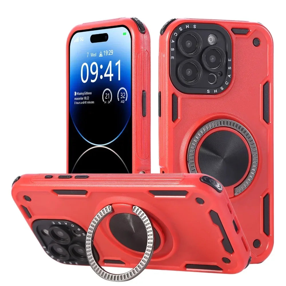 Shockproof MagSafe Phone Case with 360° Spin Ring Holder Stand for iPhone 16 Series