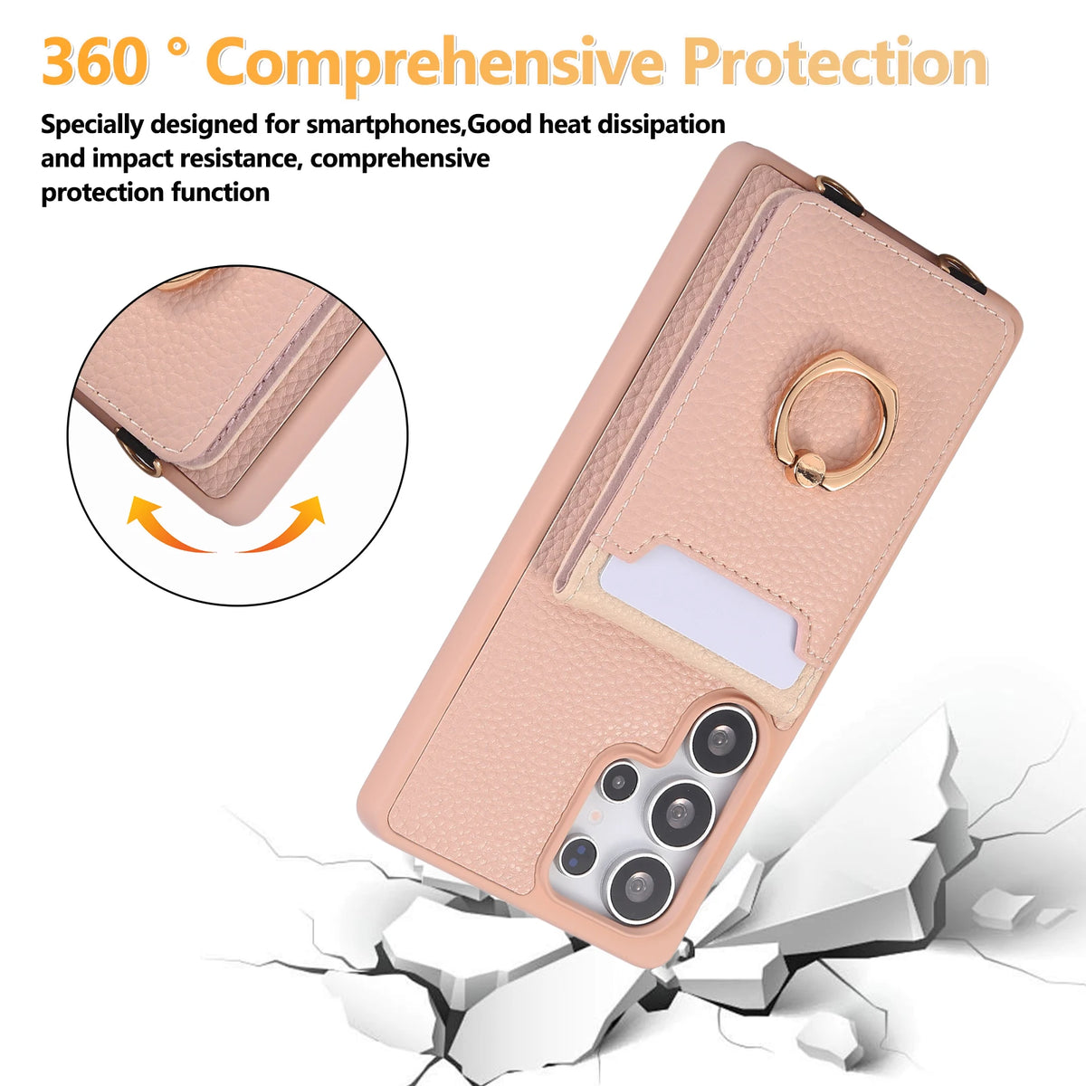 Lychee Grain Leather Crossbody Case with Adjustable D-Ring Strap and Card Wallet for Samsung Galaxy S23 Series