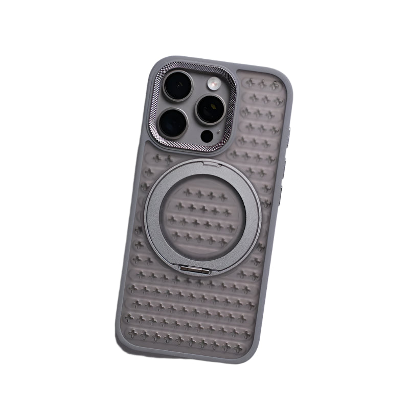 Frosted Grid Mesh MagSafe Case with 360° Rotating Kickstand for iPhone 16 Series