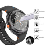 Samsung Galaxy Watch 8 with protective hydrogel film being applied, featuring features like dust prevention and anti-fingerprint.