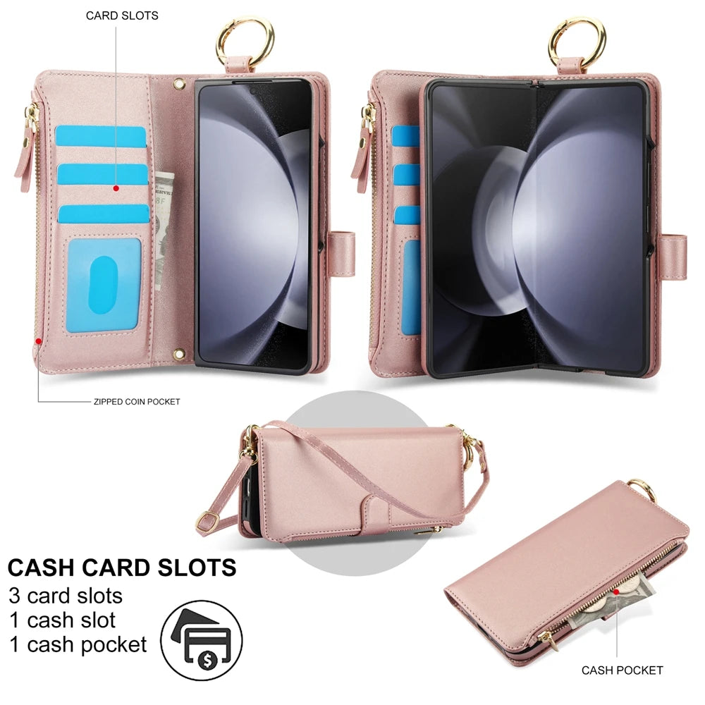 Samsung Galaxy Z Fold 7 Crossbody Wallet Case with Card Slots & Ring