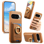 Google Pixel 9 Series Leather Wallet Case with Ring Holder and Kickstand