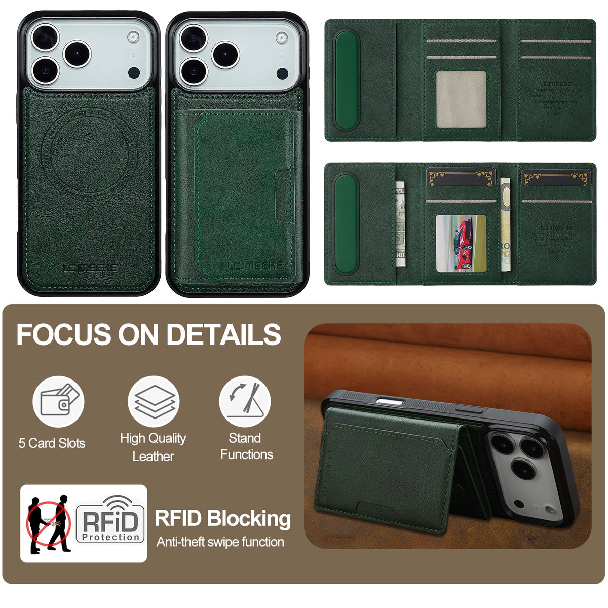 Leather Detachable MagSafe Wallet Case with Kickstand for iPhone 18 Series