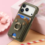 Premium Lychee Pattern Leather Wallet Case with Ring Holder & Vertical Card Slot for iPhone 17 Series