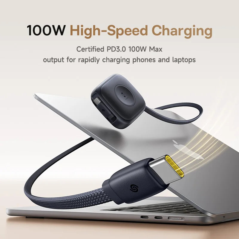 Baseus 100W Retractable USB-C PD Fast Charging Cable with Apple Watch Charger