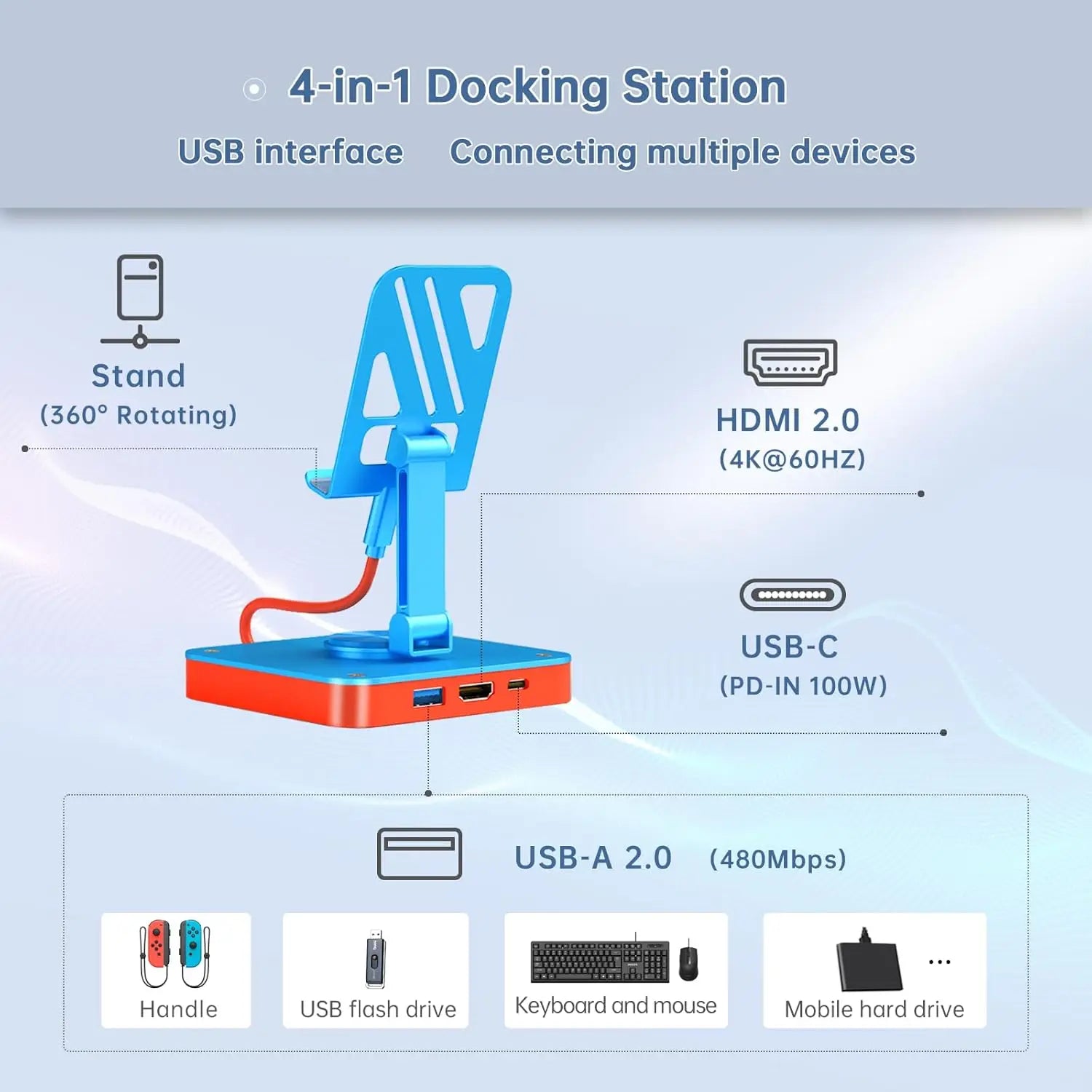 3-in-1 Adjustable Pad Stand with Built-In USB-C Hub for Nintendo Switch